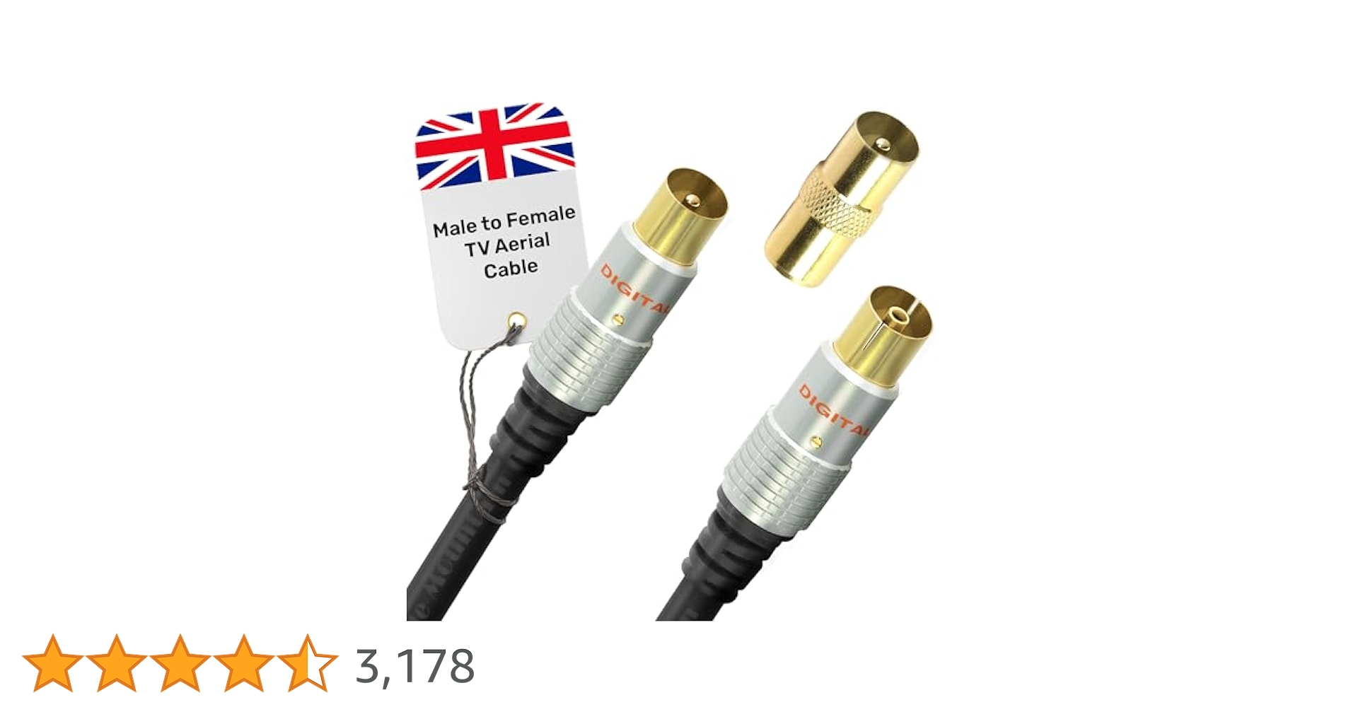 Male to Female TV Aerial Cable 2m - Tv Aerial Extension Cable with Gold Plated Plugs| Plug-to-Plug Shielded Connectors | Antenna Cable for Digital and Analogue Signal Transmission