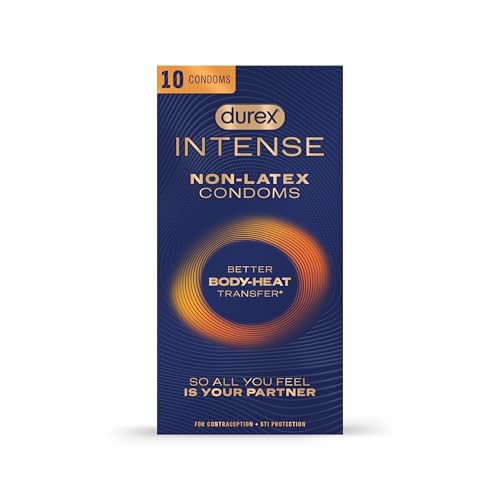 Durex Intense Non Latex Condoms Ultra Thin Condoms Lubricated with Silicone Lube Premium Nitrile Latex Free 10 Count