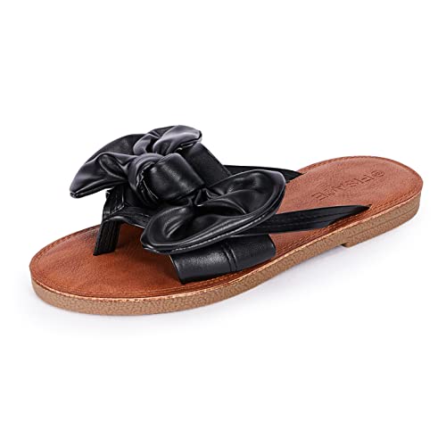 Image of FISACE Womens Bow Flat Sandals Flip Flops Slide Sandals Summer Beach Shoes