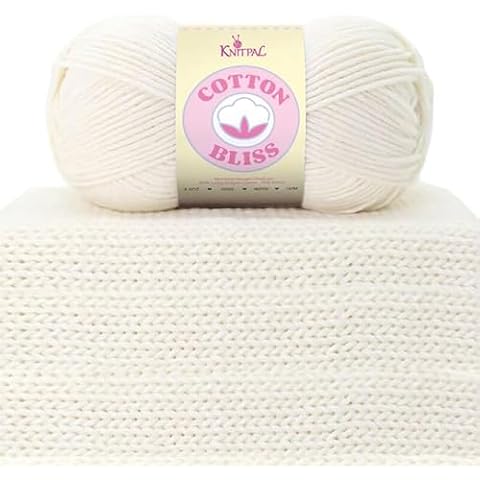 KnitPal Cotton Bliss Milky Soft Cotton Blend Yarn for Crocheting, 70% Acrylic and 30% Cotton - Acrylic Cotton Blend Yarn - Medium Worsted Weight Yarn #4-4 Skeins, 640yds/400g - White Chocolate Cover
