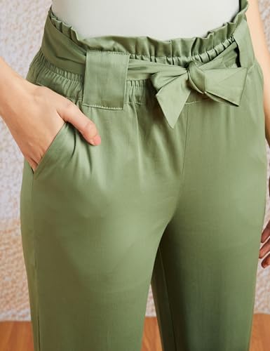 Image of Amazon Brand - Symbol Women Tapered Paper Bag Trousers (High Rise Ankle Length | with Self Fabric Belt) (Available in Plus Sizes)