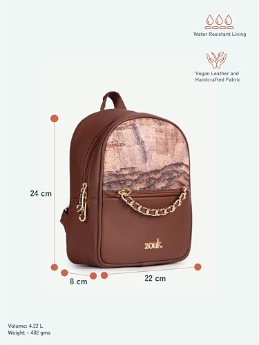 Image of ZOUK Mayra Mini Daypack | Stylish Vegan Leather Backpack for Women with Water-Resistant Lining | Handcrafted Small Day Bag with Gold Zip & Adjustable Straps |
