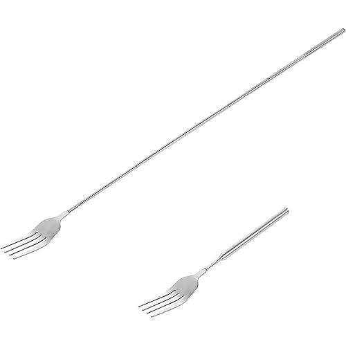 Extendable Fork, 8.7 to 25.4 Inch Long Handle Fork, Extra Long Fork, Telescopic BBQ Fork, Stainless Steel Dinner Fork, Fruit Dessert Fork Long Handle Cutlery Stainless Steel Tableware（1pcs）