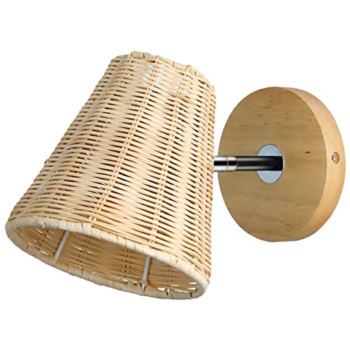 Aplique de pared de ratán beige E27 rústico SEWACC de 220v para iluminación de dormitorio interior