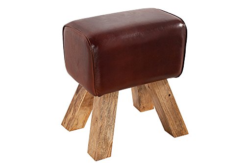 DuNord Design Hocker Sitzhocker Bull Leder Design Sitzmöbel Teakholz Massivholz Fusshocker Cover