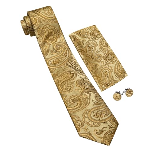 Image of Barry.Wang Paisley Tie Fashion Set Hanky Cufflinks Neckties for Men Woven Silk
