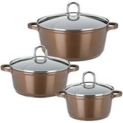Cacerolas Alma Gourmet GSW 509008 Gourmet Premium Color - Juego de cacerolas con Tapa (3 Unidades), Color Bronce