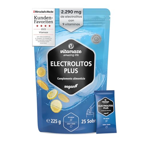 Electrolitos en polvo Alta Dosis 2290mg 25 Sobres con Magnesio Potasio Calcio + 8 Vitaminas B Sabor Natural a Limón Vegano Para Deporte y Dieta Cetogénica