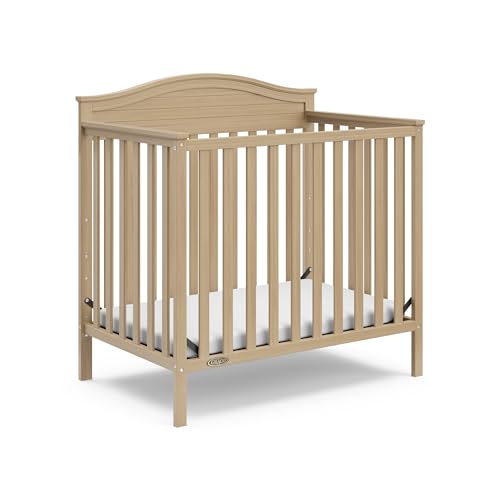 Image of Graco Stella 4-in-1 Convertible Mini Crib with Bonus Mattress – Includes Bonus 2.75 Inch Thick Mattress with Water-Resistant Cover, Converts to Twin Bed, Ideal Crib for Small Spaces (Driftwood)