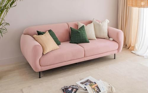 Image of Velvet Contemperory Sofa with Cushion Chaise Lounge Sectional Sofa Perfect for Living Room & Bedroom Guests Home & Office (3 Seater Velvet Pink, 3+1)