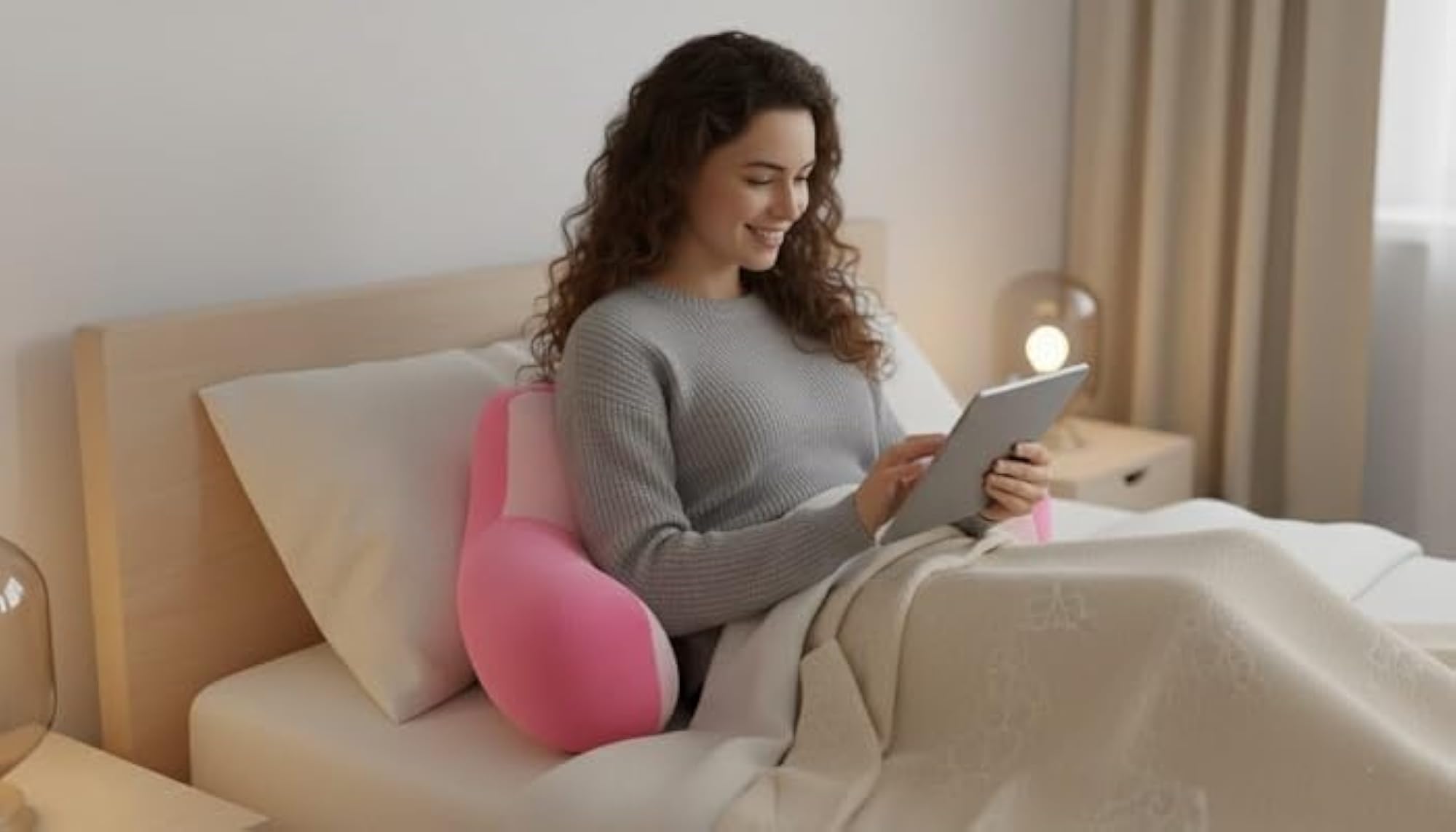 Pink Backrest Takiya for Bed, Plush Lumbar Support Cushion