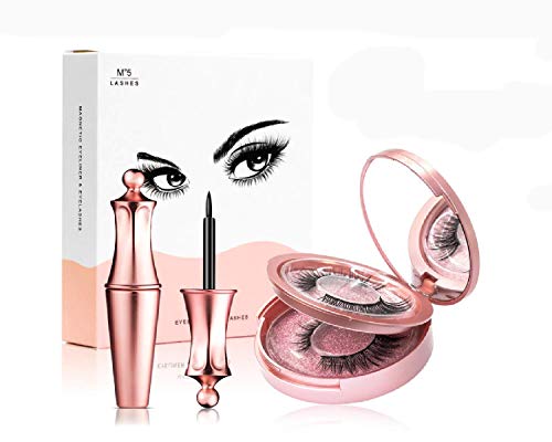 Magnetic Eyeliner & Eye Lashes Kit, Magnetic False Eyelashes with Eyeliner, Reusable 3D Natural Magnetic False Eyelashes with Applicator, 2 Pairs Magnetic Lashes and Tweezers by NICEFACE (AD811)