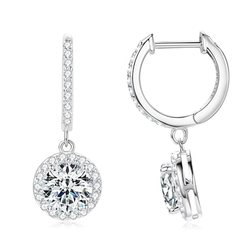 14K Gold Over S925 Sterling Silver Round Drop Earrings for Women with 1ct D-color VVS1 Clarity Diamond Hoop Earrings