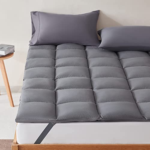 Catálogo de Colchoneta Matrimonial Soriana Top 10. 49 SLEEP ZONE - Cubrecolchón refrescante acolchado, ajustable, lavable a máquina, relleno alternativo suave y esponjoso, esquinas profundas de 20 a 53 cm (gris, matrimonial)