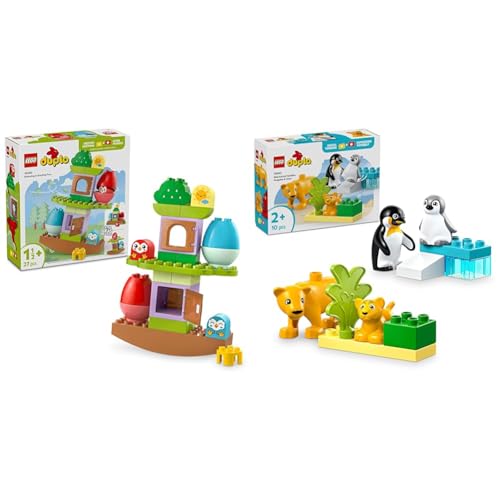 LEGO DUPLO Mein erster Balancier- & Stapelbaum + Wildtierfamilien: Pinguine & Löwen Bildungs-Spielzeuge Kleinkinder-Lernset 10440 + 10442