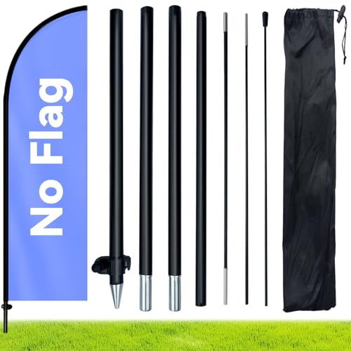 6.6FT Feather Flag Pole Kit with Ground Spike Aluminum Alloy Flagpole with Fiberglass Top Pole Fits 1.6x6.6FT / 1.6x6.1FT Feather Flags Portable Lightweight Pole for Outdoor Business Advertising No Flag