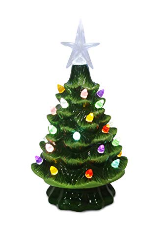 Relive Ceramic 7.5 Inch Green Christmas Tree With Multi Color Lights #TOP18