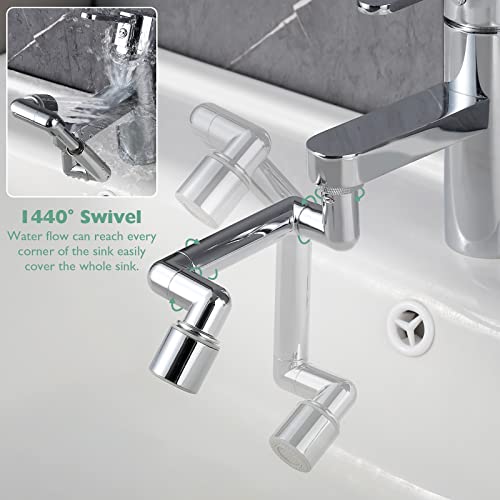 1440° Swivel Faucet Extender(Updated From 1080°), Robotic Arm Faucet Aerator With Female/Male Thread, Sink Faucet Attachment With 2 Water Modes For Kitchen Or Bathroom, Plastic Sink Aerator Chrome #TOP3