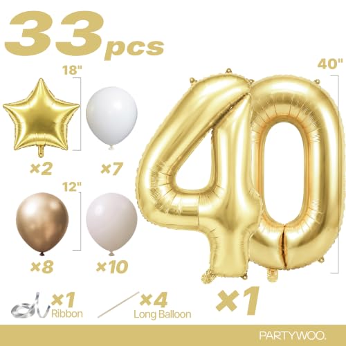 Image of PartyWoo Gold Number 40 Balloon 40 Inch 33pcs Metallic Gold Foil Star White