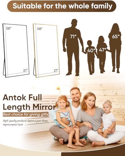 Antok Full Length Mirror, 58"x21" Floor Mirror with Stand, Hanging Mounted Mirrors for Bedroom, Living Room, Cloakroom, Dining Room, Black, Rect - Image 6