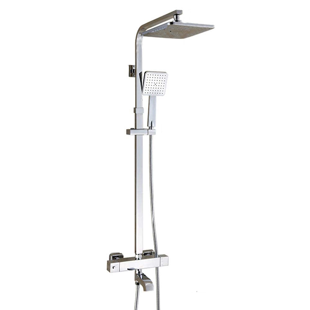 CWCQGH Chrome-Plated Thermostatic Shower Mixer Set, Brass Shower Kits with Overhead Shower Head 360 Swivel Faucet Shower Set-B