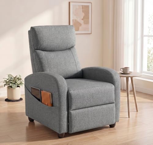 Image of Manual Recliner Chair, Oversized Lazy Boy Reclining Sofa with Adjustable Backrest & Extended Footrest, Ergonomic Single Recliner Couch for Home Theater Seating, Living Room, Bedroom, Gray