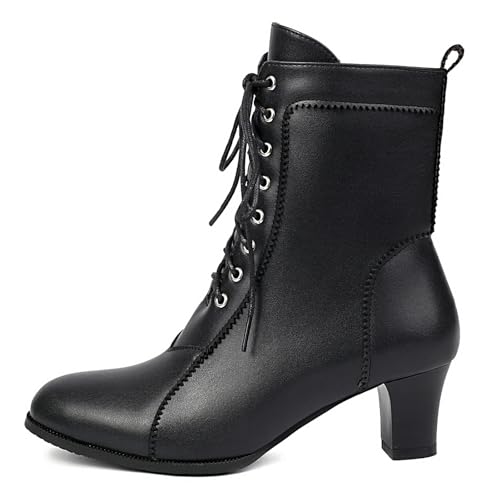 Uniquelly Women Vintage Victorian Boots Kitten Heel Lace Up Ankle Boots 70s Witch Granny Booties Side Zipper Round Toe Victorian Shoes2