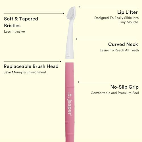 Image of Jasper Microbrush Vet Approved Cat Toothbrush, Soft-Bristled Toothbrush Kit for Felines & Small Dogs, Non-Slip Handle with 2 Replaceable Tooth Brush Heads, Use with Cat Toothpaste, 2-Pack, Rose Pink