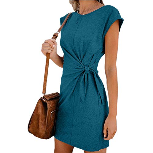 NOBRAND Vestido de mujer con cuello redondo y ancho suelto, falda de manga corta para mujer