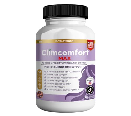Image of Climcomfort Max Menopause Support, 40 Billion Probiotic with Black Cohosh, 90 Capsules, Hormone Balance and Hot Flash Relief (1)