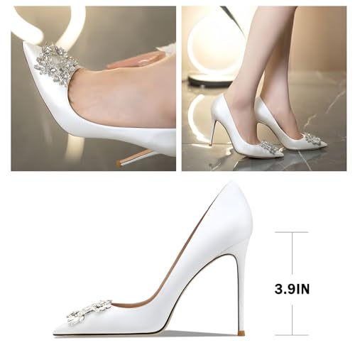 Image of Women's Pointed Toe Shallow Mouth Sexy Square Buckle Rhinestones 10cm Stiletto Heels Slip-on Wedding Party Banquet Big Size Shoes
