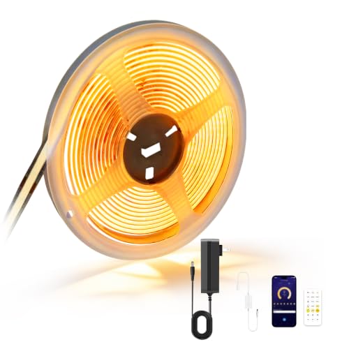 Image of COB LED Strip Lights, CCT Tunable White LED Tape Light 24ft /7.5m, 2700K-6500K, CRI90+, 24V Dimmable LED Strips Kit with Bluetooth APP Control, for Bedroom, Kitchen, DIY Lighting.