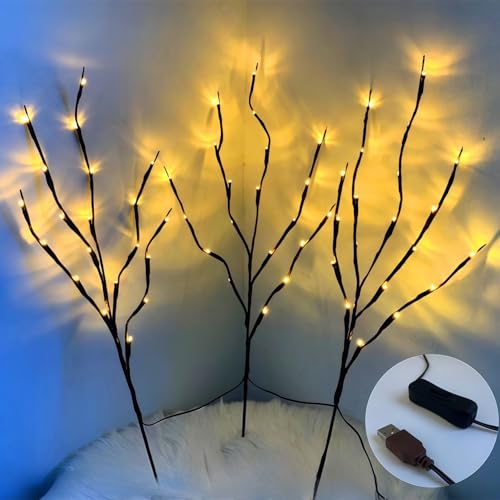 Image of Ulalaza 70cm 3 Branches 40 LED Bulbs Twig Lamp USB Operated LED Lighted Willow Branches Vase Fillers Use for Christmas Home Party Decoration Indoor Outdoor