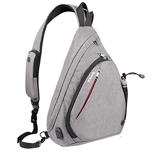 Leder Herrentaschen Brusttasche Schultertasche Sling Bag Crossbody Rucksack Mit USB Ladeanschluss Kopfhörer Loch Für Damen Herren Outdoor Sport Gym