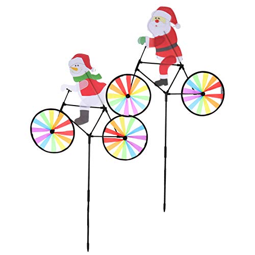 Cabilock 2pcs Christmas Pinwheels Santa on Bike Windmill Garden Wind Spinners Xmas Garden Stake for Holiday Gardern Yard Patio Nursury Decor
