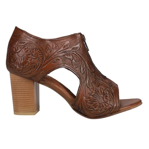 ROPER Women`s Brown Tooled Leather Heel