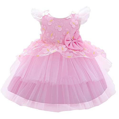 Christening Lace Birthday Christmas Easter Pageant Special Occasion Flower Baby Girl Dress Princess Formal Ruffle Tutu Ball Gown 2T 3T Pink 100