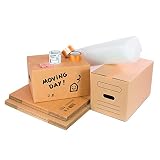 Pack Mudanza Easy con 5 cajas cartón con asas 50x30x30 cm, 2 etiquetas frágil y 10 identificativas