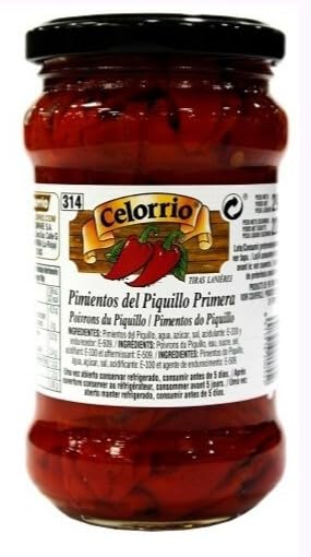 Celorrio Pimientos del Piquillo a Strisce, Peperoni Piquillo in Vasetto di Vetro, 290g (Peso Sgocciolato 200g), Confezione da 3