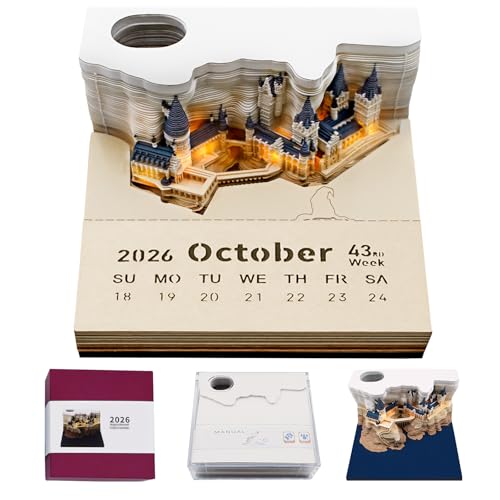 3D Calendar 2026 Pen Holder Tree House Detachable Calendar 2026 DIY Desktop Decoration 3D Notepad (castle)