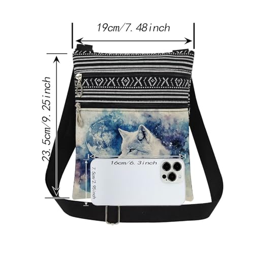 Wolf & Moon Print Men Crossbody Bag Adjustable Unisex Shoulder Bag with Zipper Closure Wilderness Lovers Gift Woman Wolf Lovers Gift Messenger Bags2