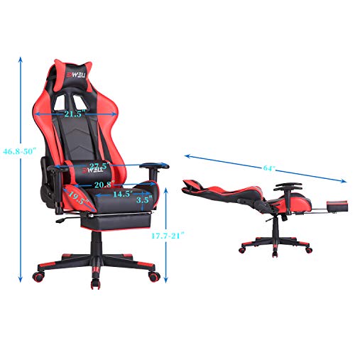 Silla-Gaming-con-ReposapiesSilla-Ergonomica-Racing-Silla-de-Oficina-con-reposacabezas-y-cojin-LumbarSilla-Oficina-con-Ruedas-Ajustable-en-AlturaApoyabrazos-Ajustablespara-casa-y-Oficina-Rojo