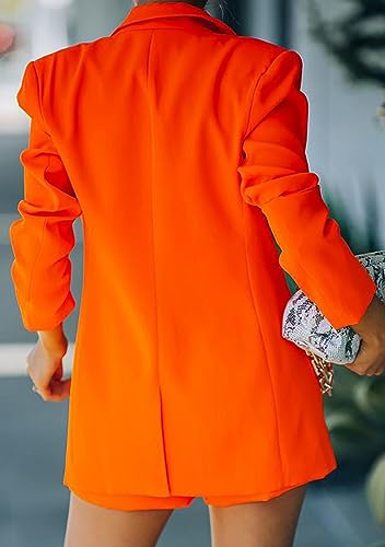 WIWIQS Women's 2 Piece Casual Long Sleeve Blazer Open Front Solid Short Pants Suit Sets2