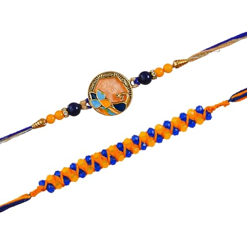 Image of eCraftIndia Set of 2 Kundan Beads Beautiful Peacock Designer Rakhis with Roli Chawal Pack