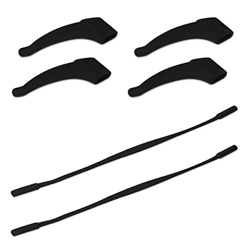 kwmobile Crochets d'oreille lunettes - Lot de 4x crochet d'oreille et 2x sangle pour lunettes en silicone antidérapant - noir - Image 6