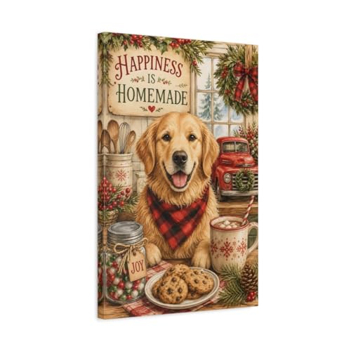 Tableau aquarelle de Noël Golden Retriever pour salle à manger cozy