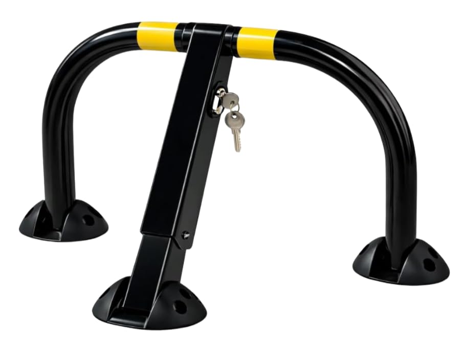 FERPASA® – Barrera de Parking Abatible con Cerradura de Seguridad – Valla de Parking en Acero Termolacado 450x670 mm – Anclajes Protegidos Antipinchazos – Fácil Instalación para Aparcamiento Privado