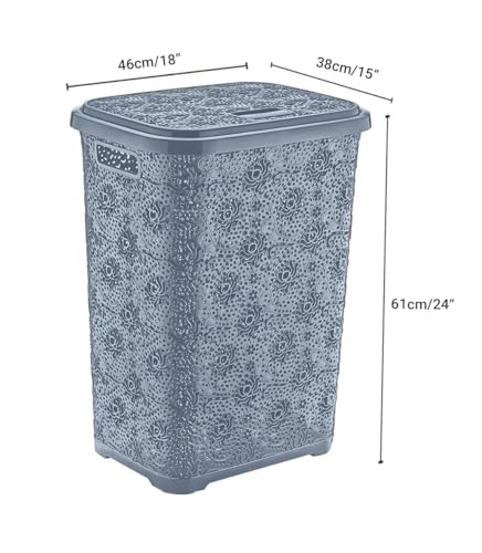 Best House | Plastic Laundry Basket | GREY | 60 Litres | 1Pc | Large | Laundry Bin | Laundry Storage Basket with Lid | Clothes Storage Washing Bin Basket Hamper for Bathroom Bedroom (Pack of 1) - Image 2