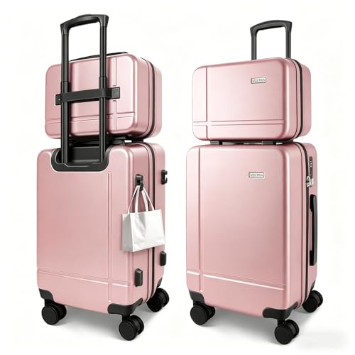 Image of 2 Piece Carry on Luggage Set, 14 inch 20 inch Hardshell Suitcase with TSA Lock & 360 Silent Spinner Wheels, Durable Lightweight for Business Travel Family Vacation, Airline Approved (Pink)