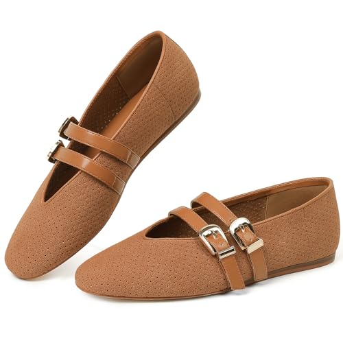 Ballet Flats Shoes for Women Slip On Mary Jane Mesh Flats Adjustable Strap Rounded Toe Dressy Ballerina Dance Shoes for Women3